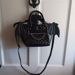 Hot Topic Black Quilted Bat Wing Moon and Chain Satchel Bag Draculaura Vampire